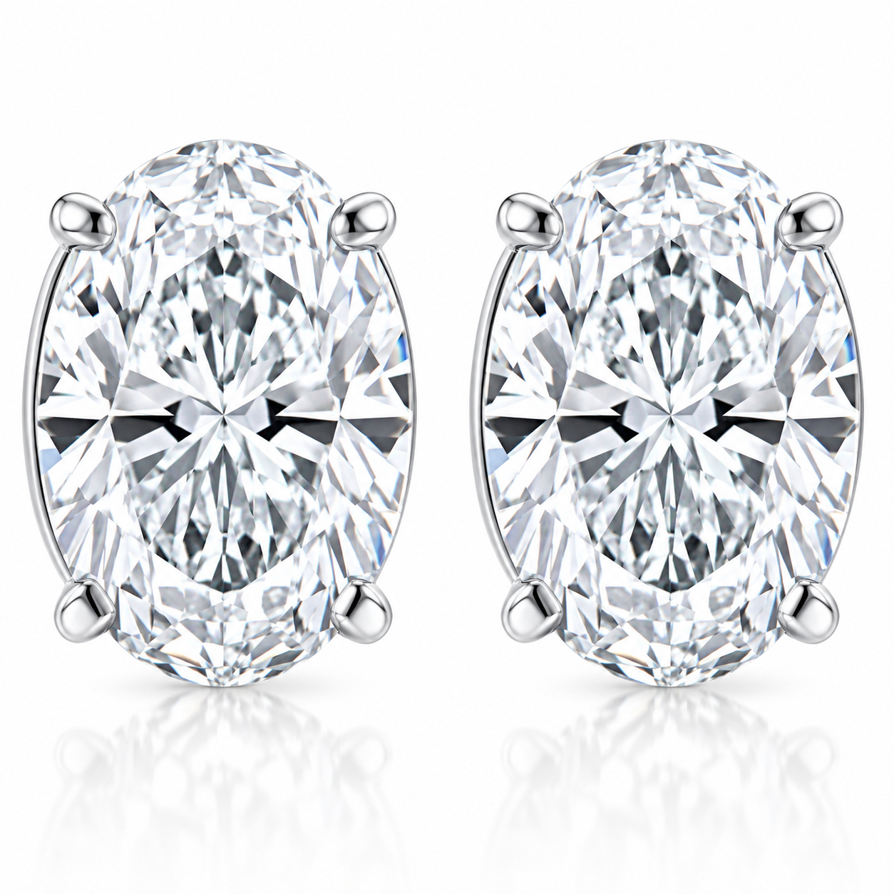 2 Ct Oval Moissanite Studs 14k White Gold Earrings